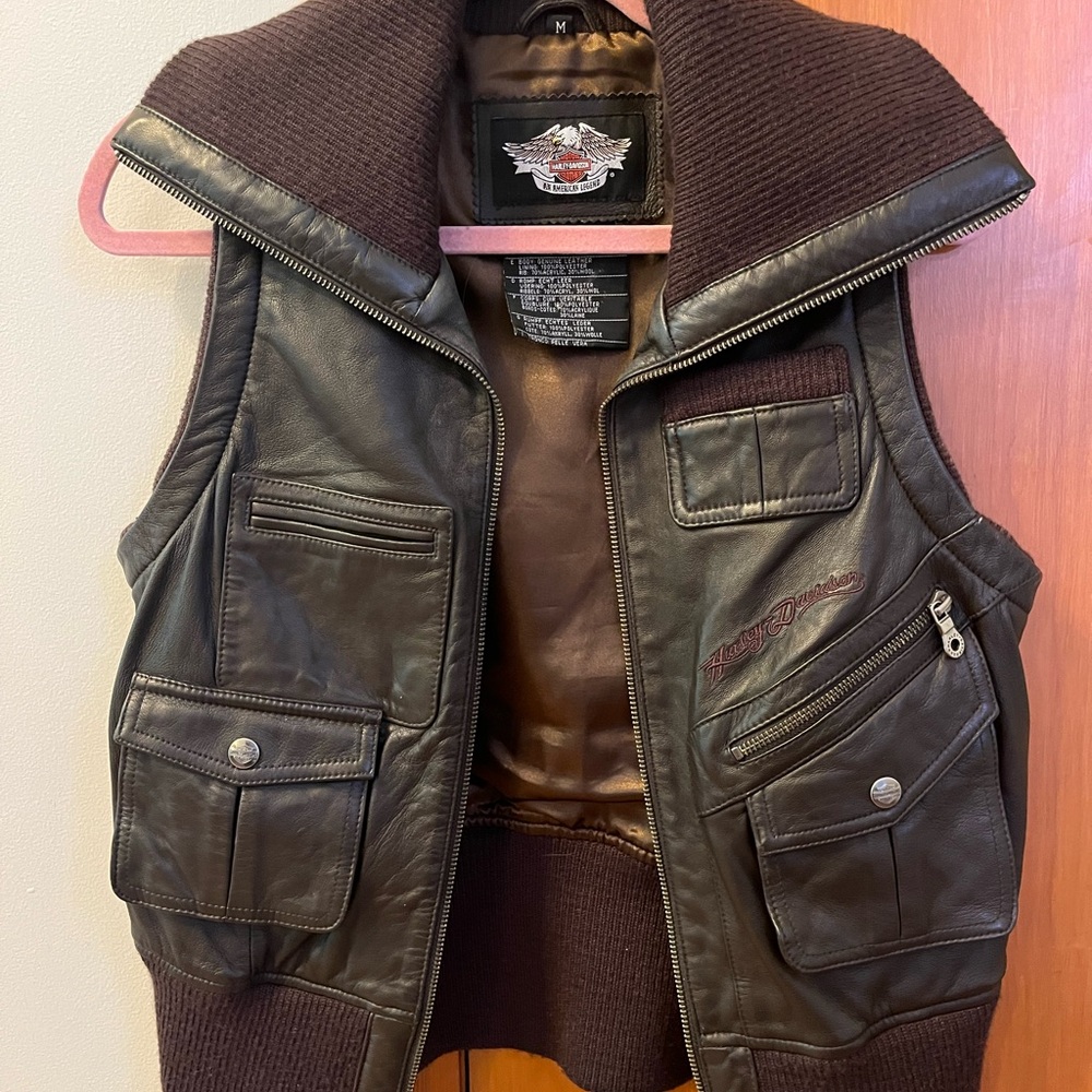Harley-Davidson Brown Leather Vest Vintage Motorcycle Style